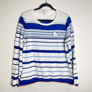 Talbots Whale Sweater Striped Knit Jumper Size XL Blue White Nautical Preppy